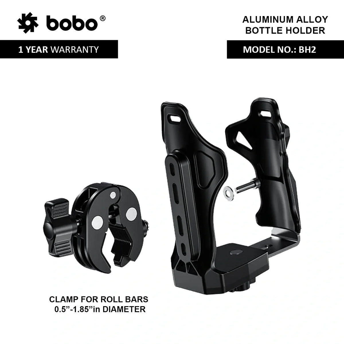BOBO BH2 Universal Motorcycle Bottle Holder, Black