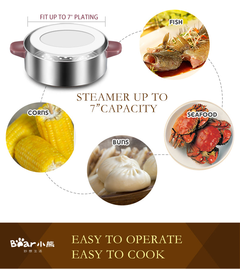 Bear 2in1 Steamer & Steamboat 2 Tier Stainless Steel convenient Steamer 8.0L 800Watt , Food Steamer(DZG-D80A1)