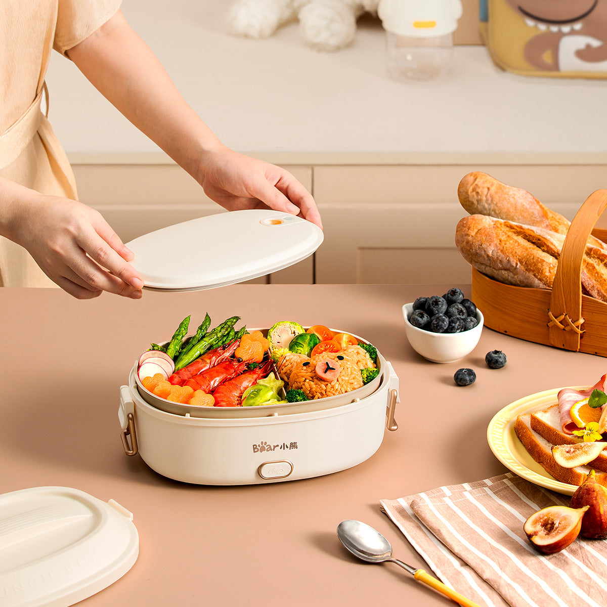 Bear 1.0L Lunch box Electric Lunch Box with Detachable Non-stick inner pot / Mini Rice Cooker (DFH-D10Y1)