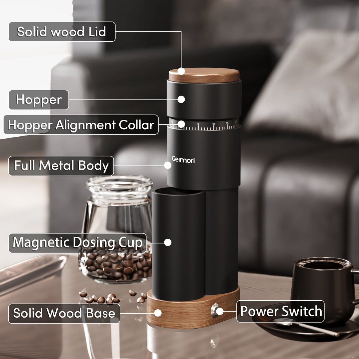 Geimori T38 Plus-The True Pro Grade Portable Coffee Grinder with 38mm Conical Burr, Anti-Static Tech, Stepless Grind Settings, Zero Retention