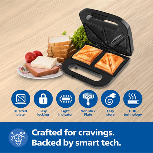 Philips 4-Slice Sandwich Maker 800W UHD Plates - HD3000/80