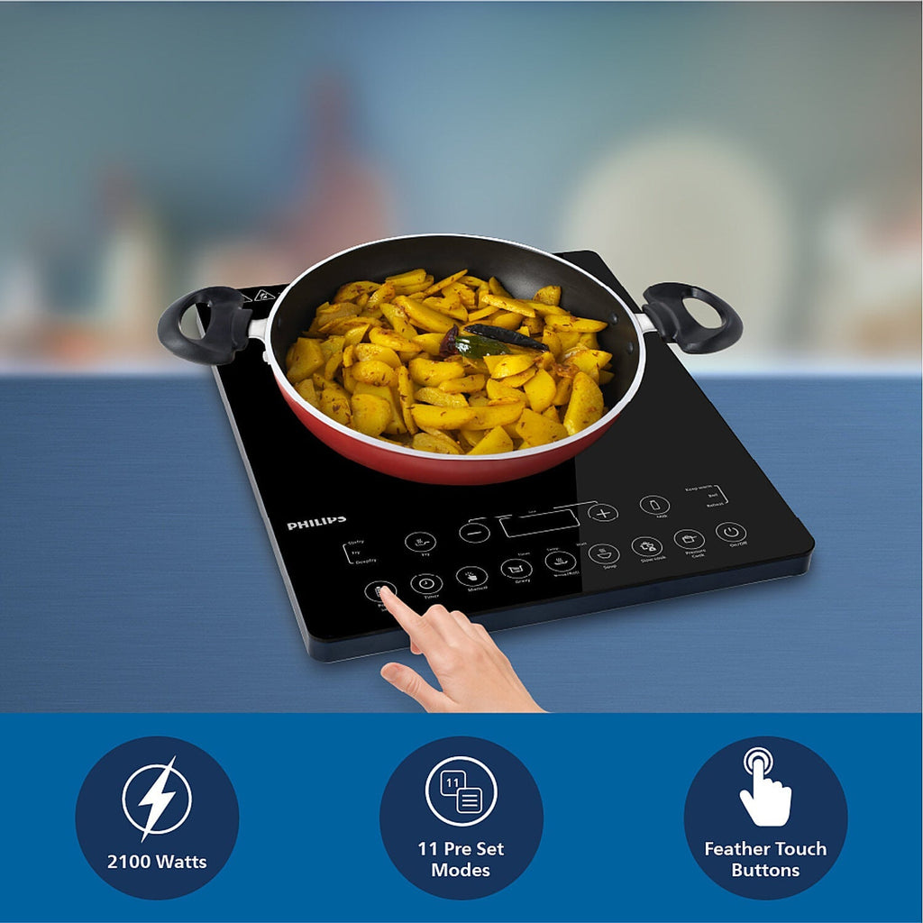 Philips 2100W Induction Cooktop with Triple MOV for 4kW surge protection and feather touch control - HD4995/00 - EMP