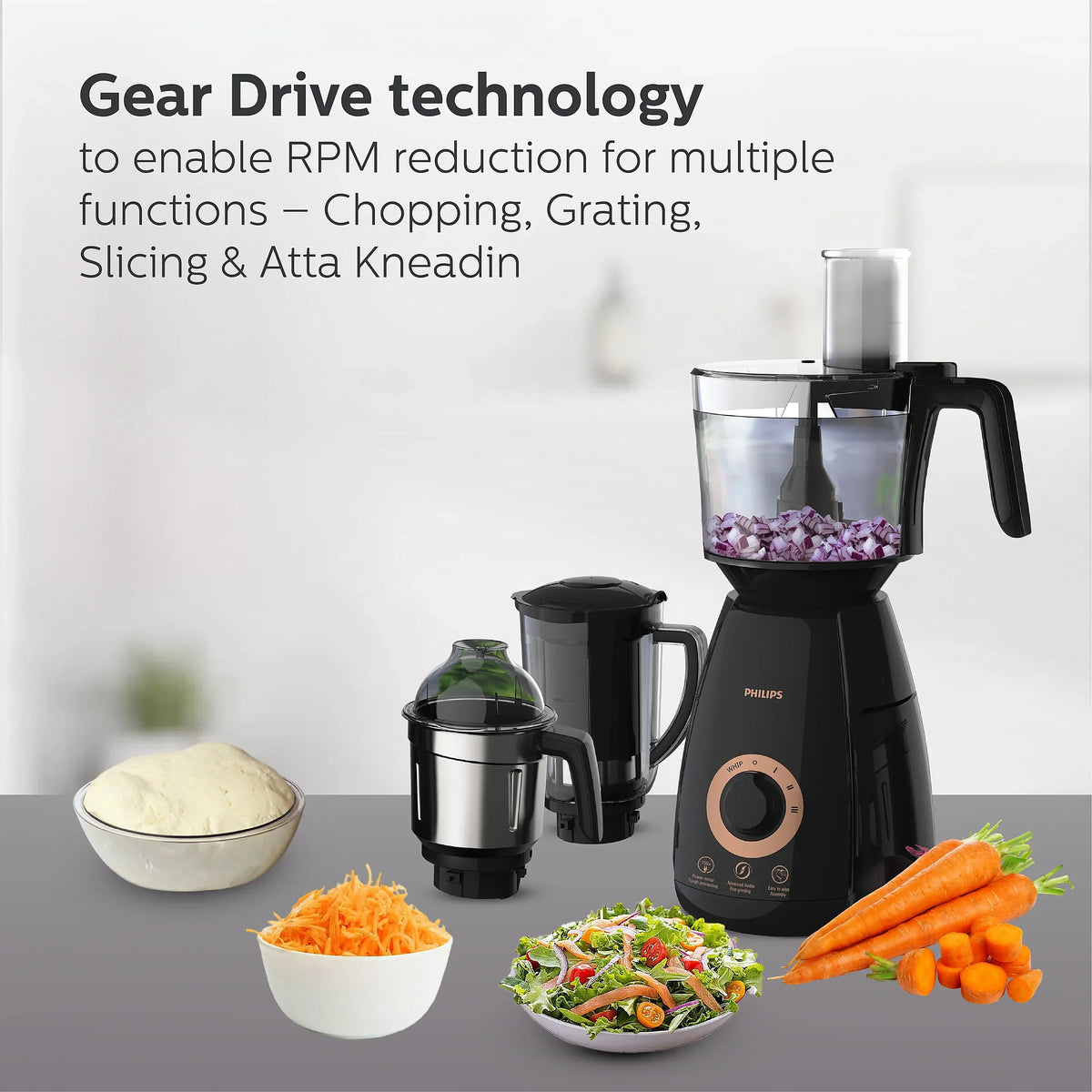 Philips 750 Watt Mixer Grinder with Food Processor Jar - HL7707/01