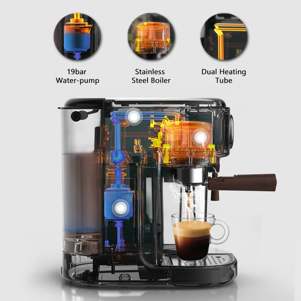 HiBREW Fully Automatic Espresso Cappuccino Latte 19Bar 3 in 1 Coffee Machine Automatic hot milk froth ESE pod&Ground Coffee H8A
