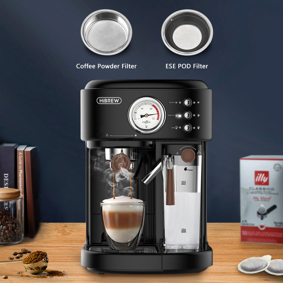 HiBREW Fully Automatic Espresso Cappuccino Latte 19Bar 3 in 1 Coffee Machine Automatic hot milk froth ESE pod&Ground Coffee H8A