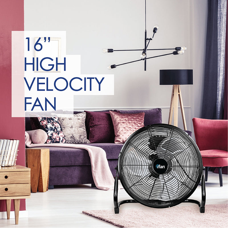 iFan 16" High Velocity Fan – Metal Blades, Vortex Air Flow, Adjustable Tilt, Durable, Overheat Protection, 3-Speed, black, IF1816