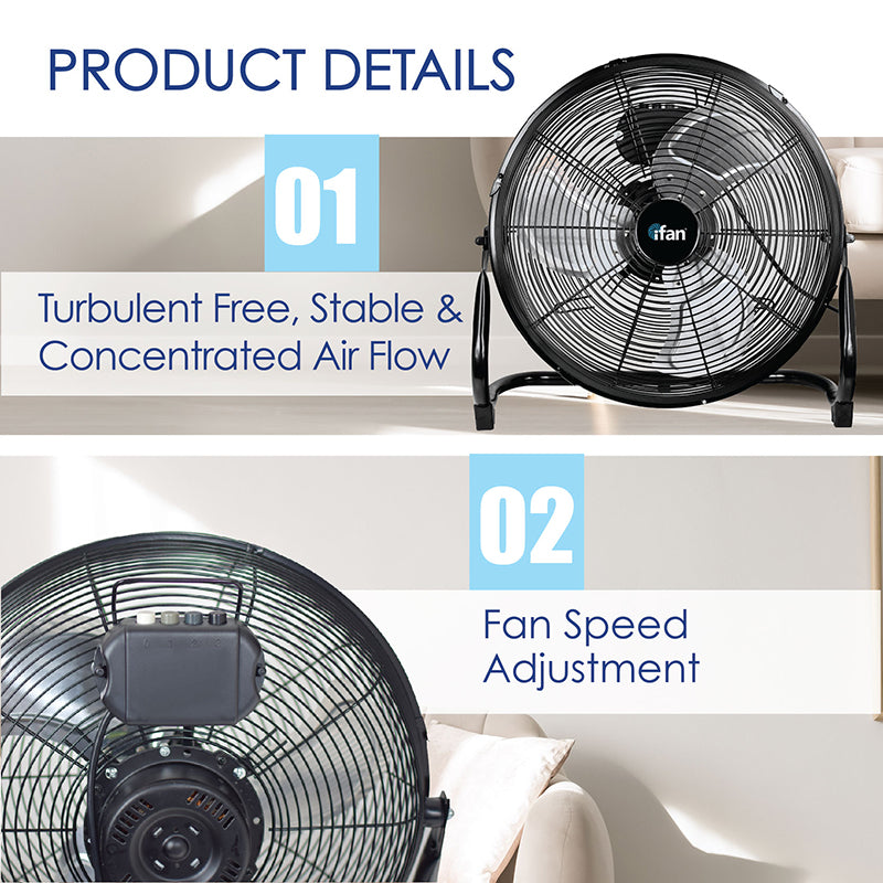 iFan 16" High Velocity Fan – Metal Blades, Vortex Air Flow, Adjustable Tilt, Durable, Overheat Protection, 3-Speed, black, IF1816
