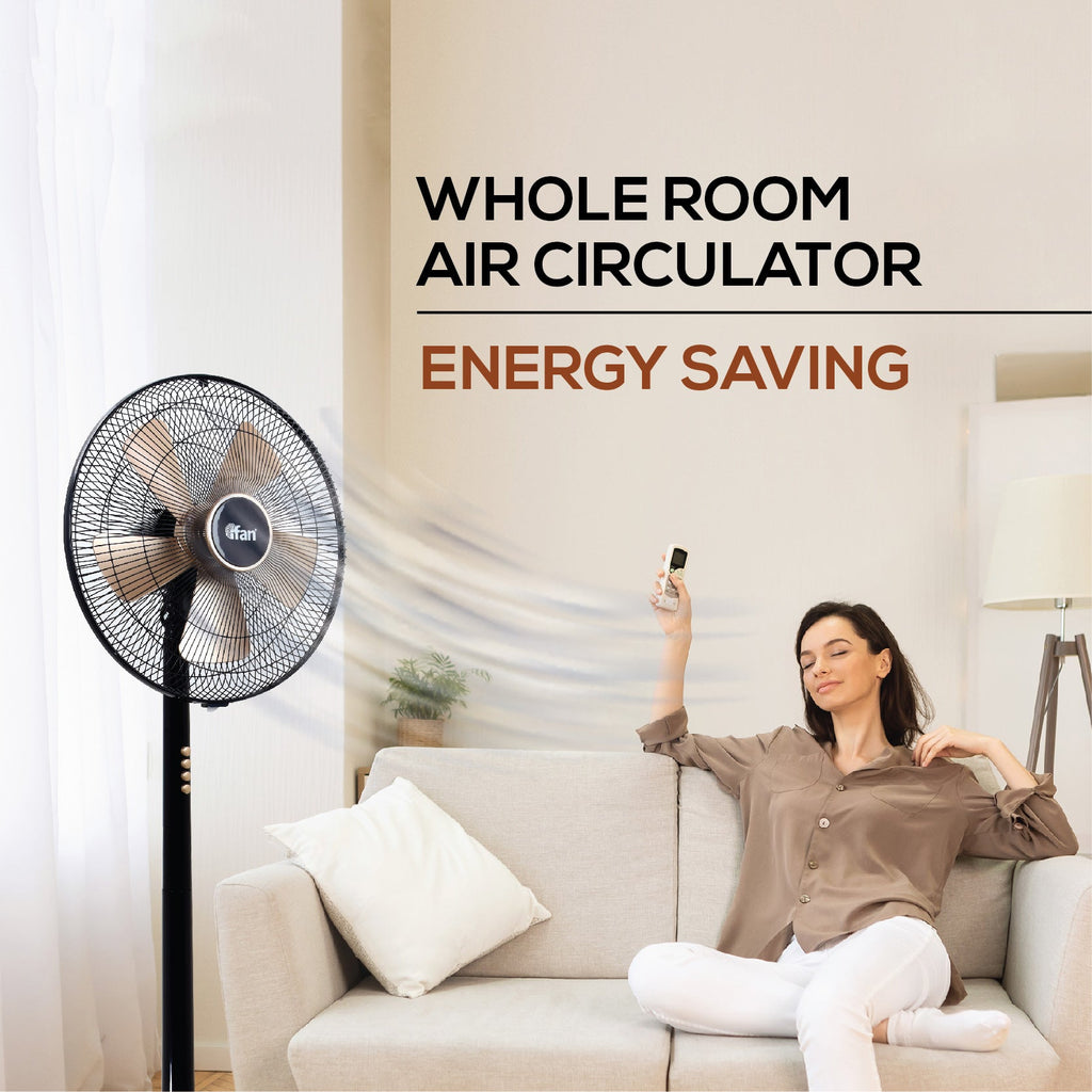 iFan 16" Stand Fan – 5 Blades, Turbo Fan, Vortex Airflow, Adjustable Tilt, Oscillation, Energy-saving, 3-Speed, black, IF401