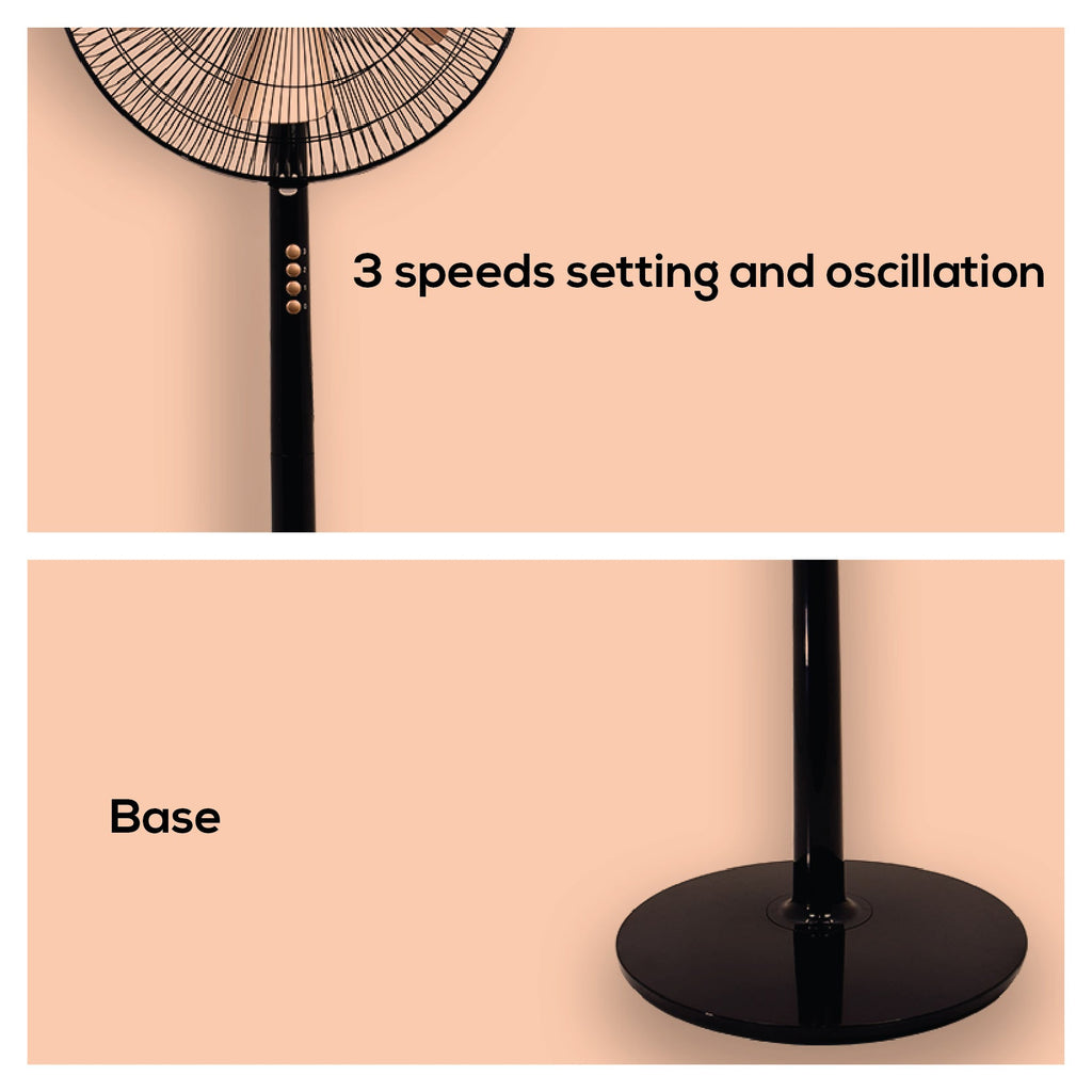 iFan 16" Stand Fan – 5 Blades, Turbo Fan, Vortex Airflow, Adjustable Tilt, Oscillation, Energy-saving, 3-Speed, black, IF401