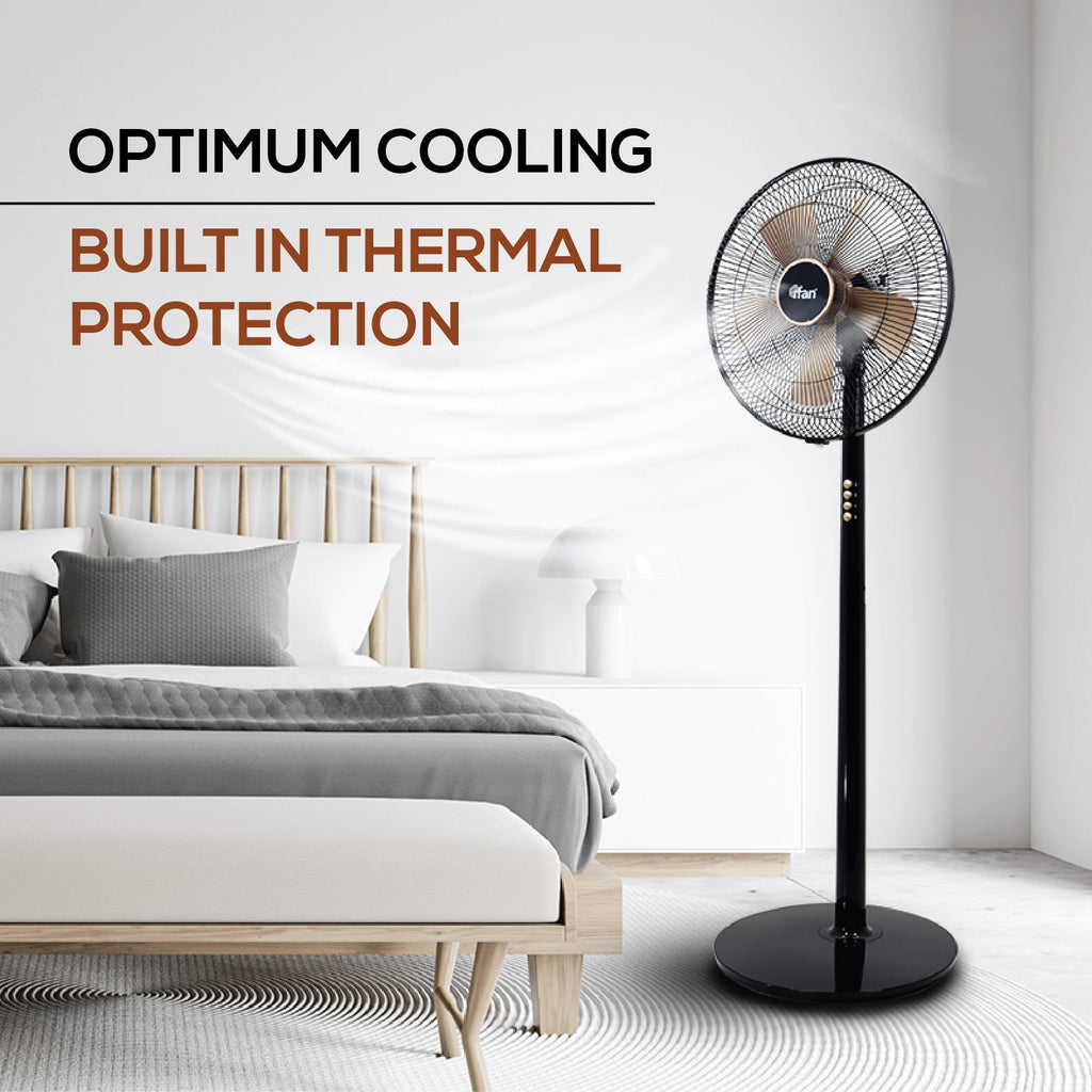 iFan 16" Stand Fan – 5 Blades, Turbo Fan, Vortex Airflow, Adjustable Tilt, Oscillation, Energy-saving, 3-Speed, black, IF401