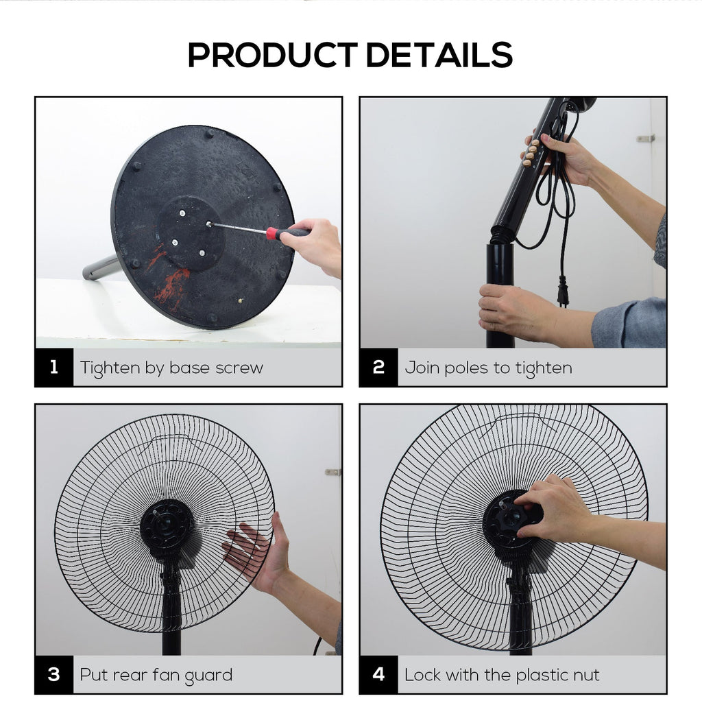iFan 16" Stand Fan – 5 Blades, Turbo Fan, Vortex Airflow, Adjustable Tilt, Oscillation, Energy-saving, 3-Speed, black, IF401
