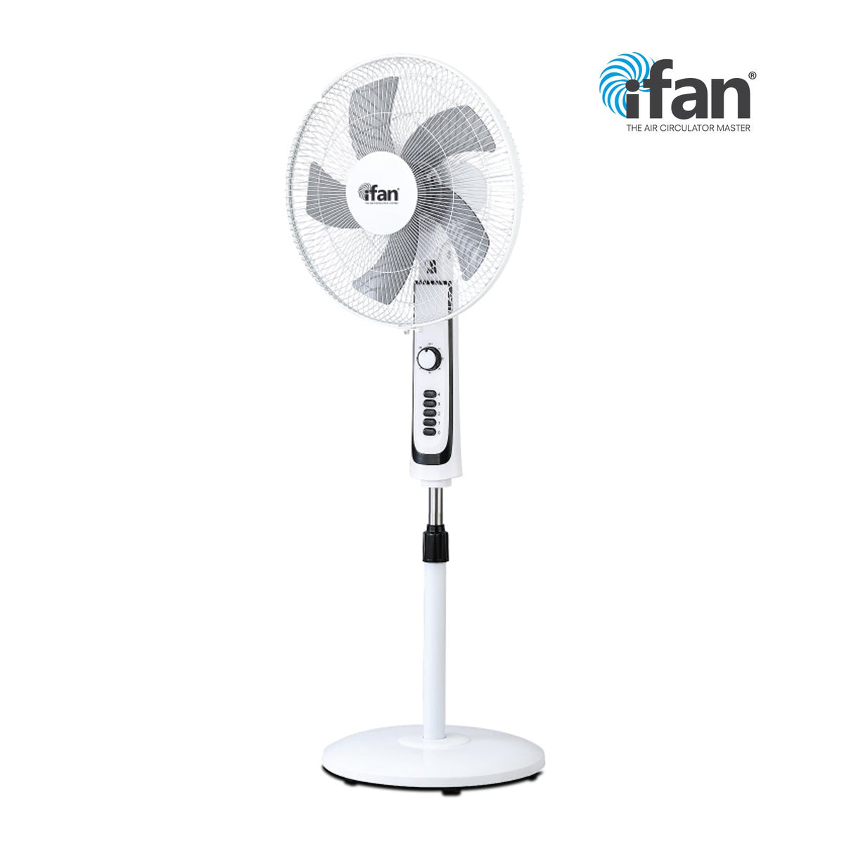 iFan 16" Stand Fan – Powerful Air Circulator, Adjustable Tilt & Height, Oscillation, Timer, Thermal Protection, 4-Speed, white, IF505