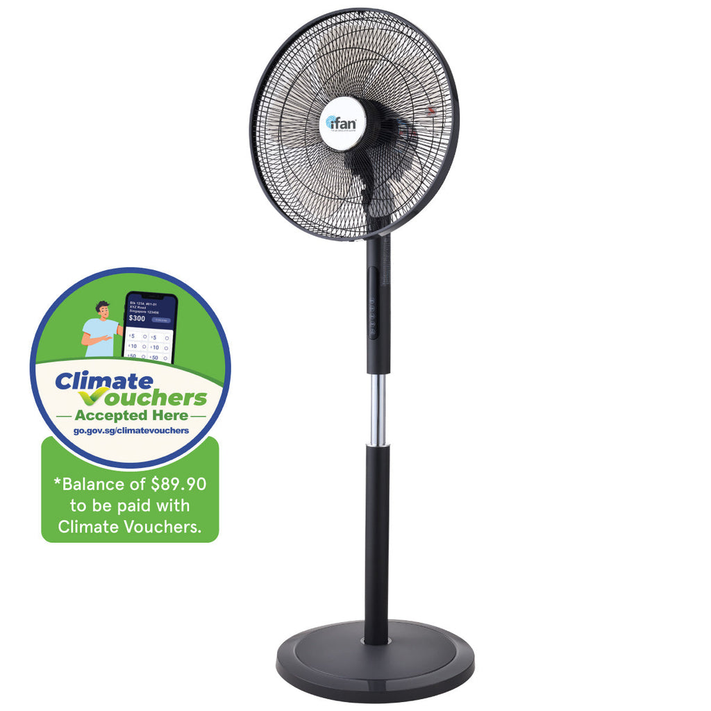 [CLIMATE VOUCHER $400] iFan 16” DC Motor Stand Fan – Remote Control, Adjustable Height & Tilt, Oscillation, Timer, LED Screen, Touch Control, 24-Speed, grey, IF7466