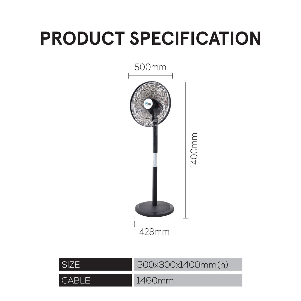 [CLIMATE VOUCHER $400] iFan 18” DC Motor Stand Fan – Remote Control, Adjustable Height & Tilt, Oscillation, Timer, LED Screen, Touch Control, 24-Speed, grey, IF7468