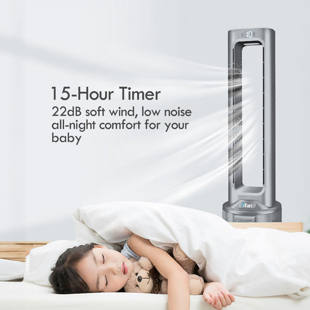 [CLIMATE VOUCHER $400] iFan DC Bladeless Tower Fan -Remote Control, Oscillation, Timer, LED Lamp, grey, IF7477