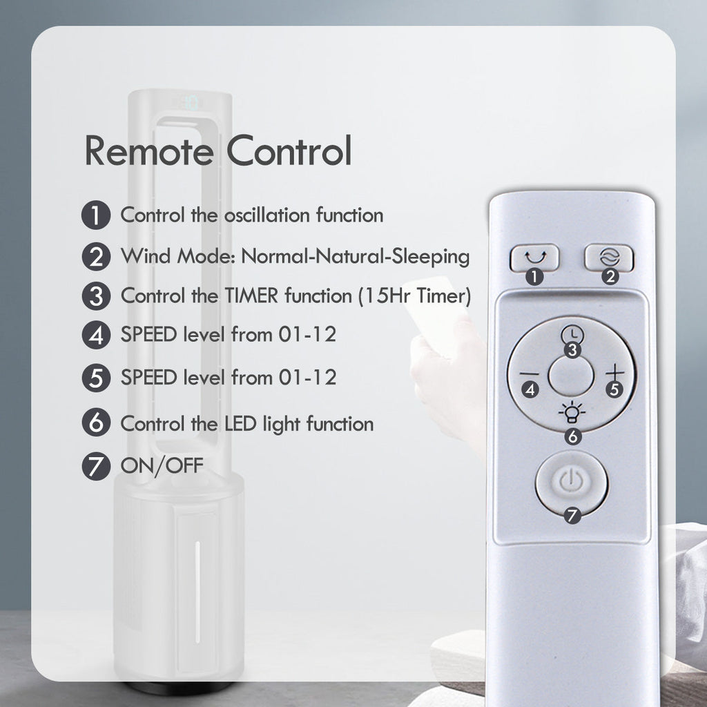 [CLIMATE VOUCHER $400] iFan DC Bladeless Tower Fan -Remote Control, Oscillation, Timer, LED Lamp, grey, IF7477