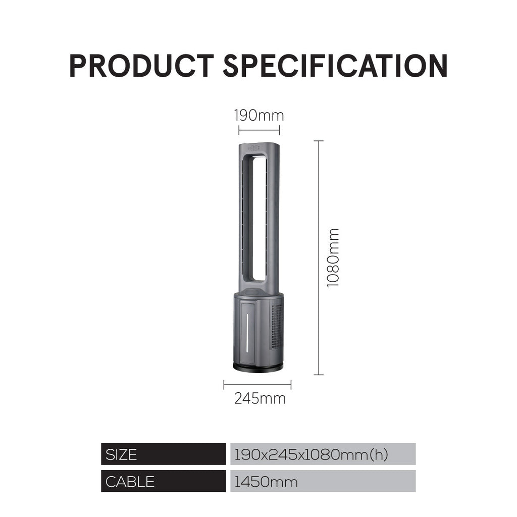[CLIMATE VOUCHER $400] iFan DC Bladeless Tower Fan -Remote Control, Oscillation, Timer, LED Lamp, grey, IF7477