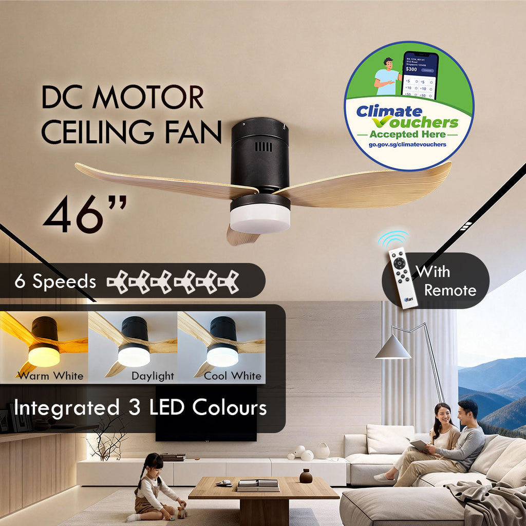 [CLIMATE VOUCHER $400] iFan 46in DC Motor Ceiling Fan | Integrated 3-Colour LED Lights | 6 Speed Selection (IF8346LGWD)