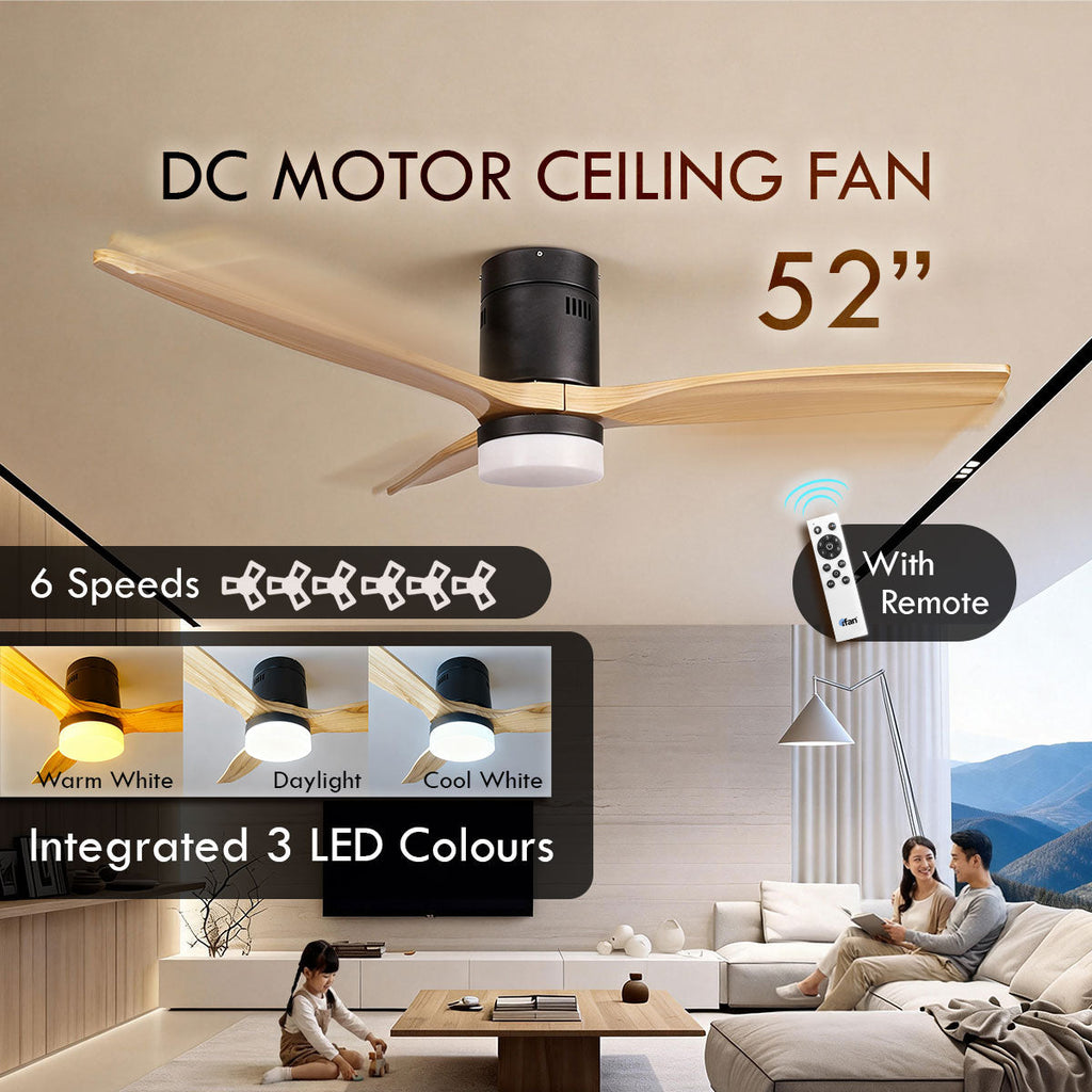 [CLIMATE VOUCHER $400] iFan 52in DC Motor Ceiling Fan | Integrated 3-Colour LED Lights | 6 Speed Selection (IF8352DGWD)