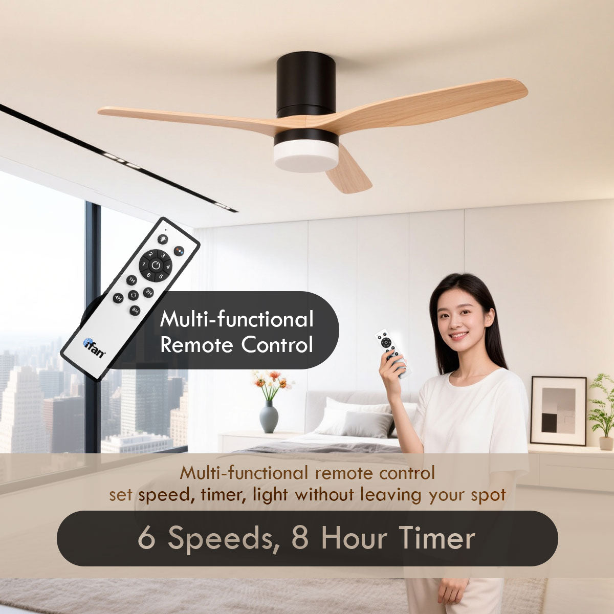 [CLIMATE VOUCHER $400] iFan 52in DC Motor Ceiling Fan | Integrated 3-Colour LED Lights | 6 Speed Selection (IF8352DGBK)