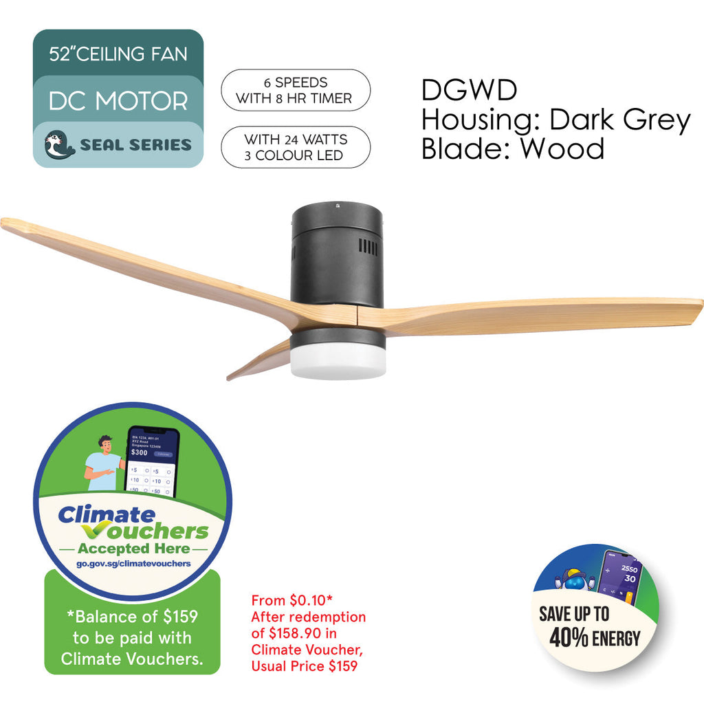 [CLIMATE VOUCHER $400] iFan 52in DC Motor Ceiling Fan | Integrated 3-Colour LED Lights | 6 Speed Selection (IF8352DGWD)