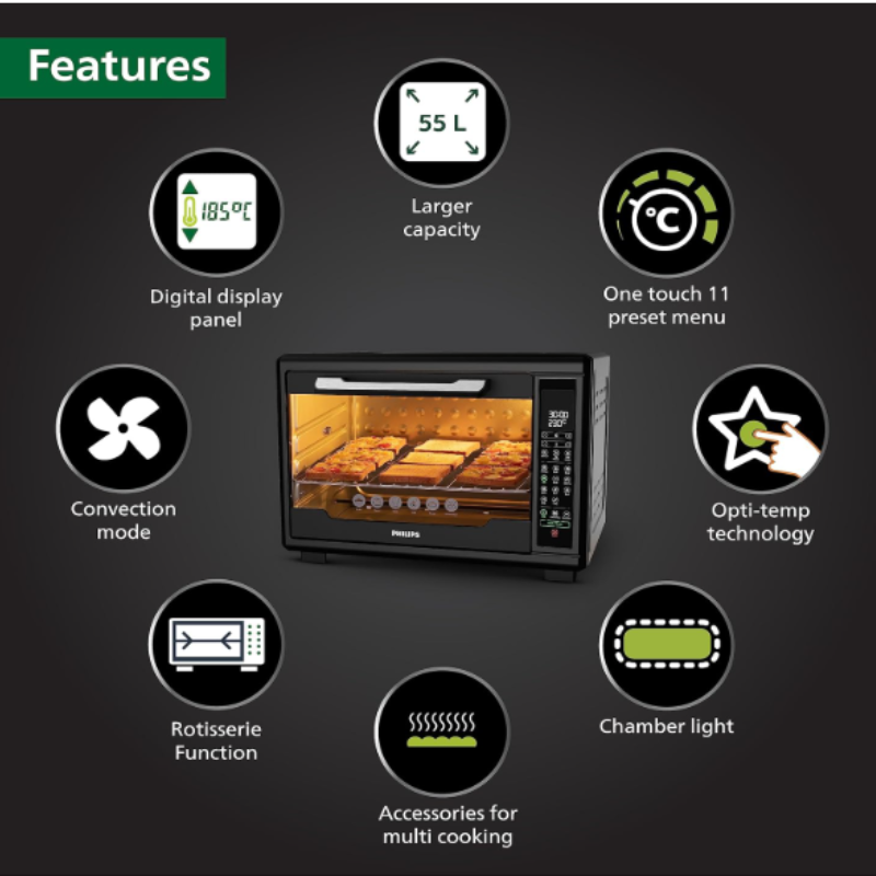 Refurbished Philips Digital Oven Toast Grill 55L with Opti Temp Technology - HD6977/00