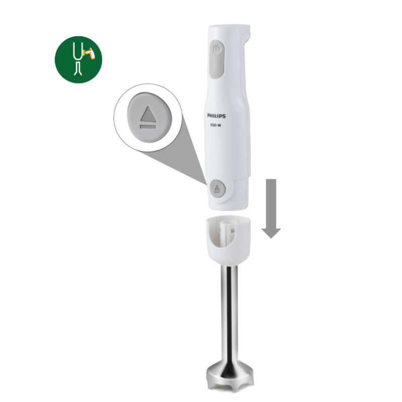 Philips 650W White Hand Blender with Detachable Steel Rod and Compact Chopper - HL1600/02