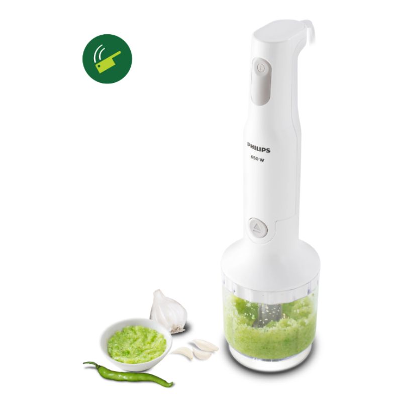Philips 650W White Hand Blender with Detachable Steel Rod and Compact Chopper - HL1600/02