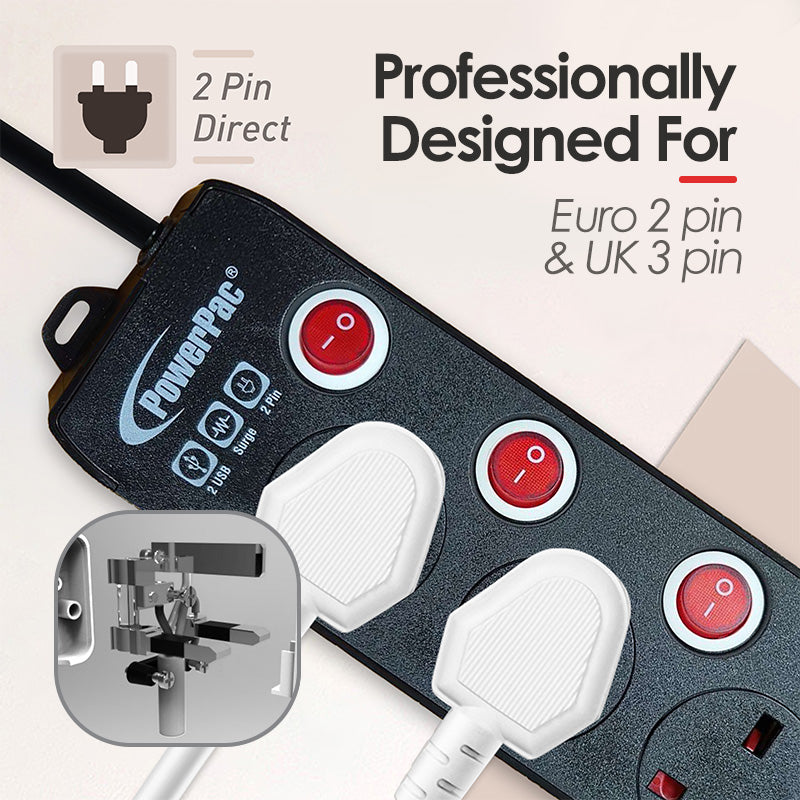 Extension Cord, Extension Socket, Power Cord 3 Metre 3 way with Dual USB Charger (PP133UBK)