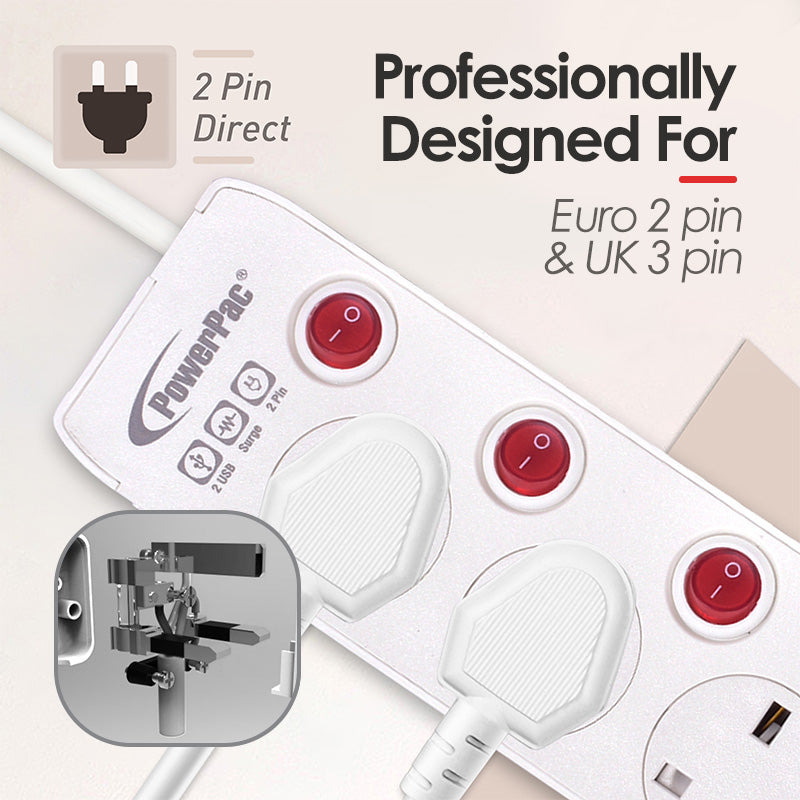 Extension Cord, Extension Socket, Power Cord 3 Metre 5 way with Dual USB Charger (PP135U)