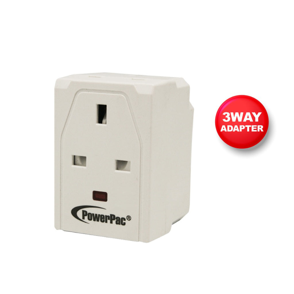 Adapter with 3-Pin Plug – 3-Way 3-Pin Sockets, Neon LED, PP144N