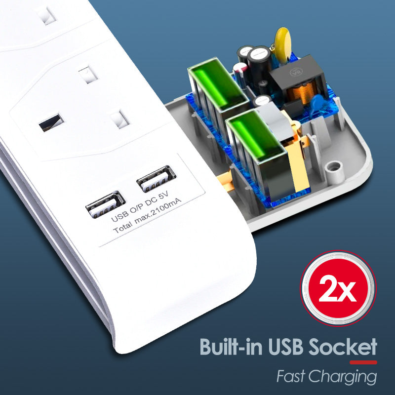 Extension Cord, Extension Socket, Power Cord 3 Metre 3 way with 2x USB charger (PP233U)