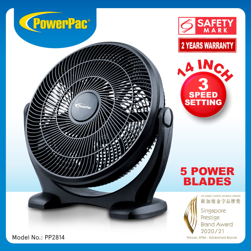 14" Air Circulator Fan – High Velocity, Powerful Airflow, Adjustable Tilt, Thermal Fuse Protection, 3-Speed, black, PPP2814