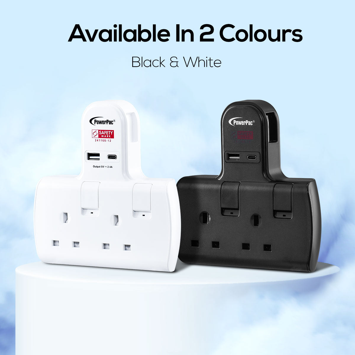 Multi Plug Extension Adapter with 2 Way adapter, USB-A, USB-C, 2 Way Socket Adaptor (PP292U)