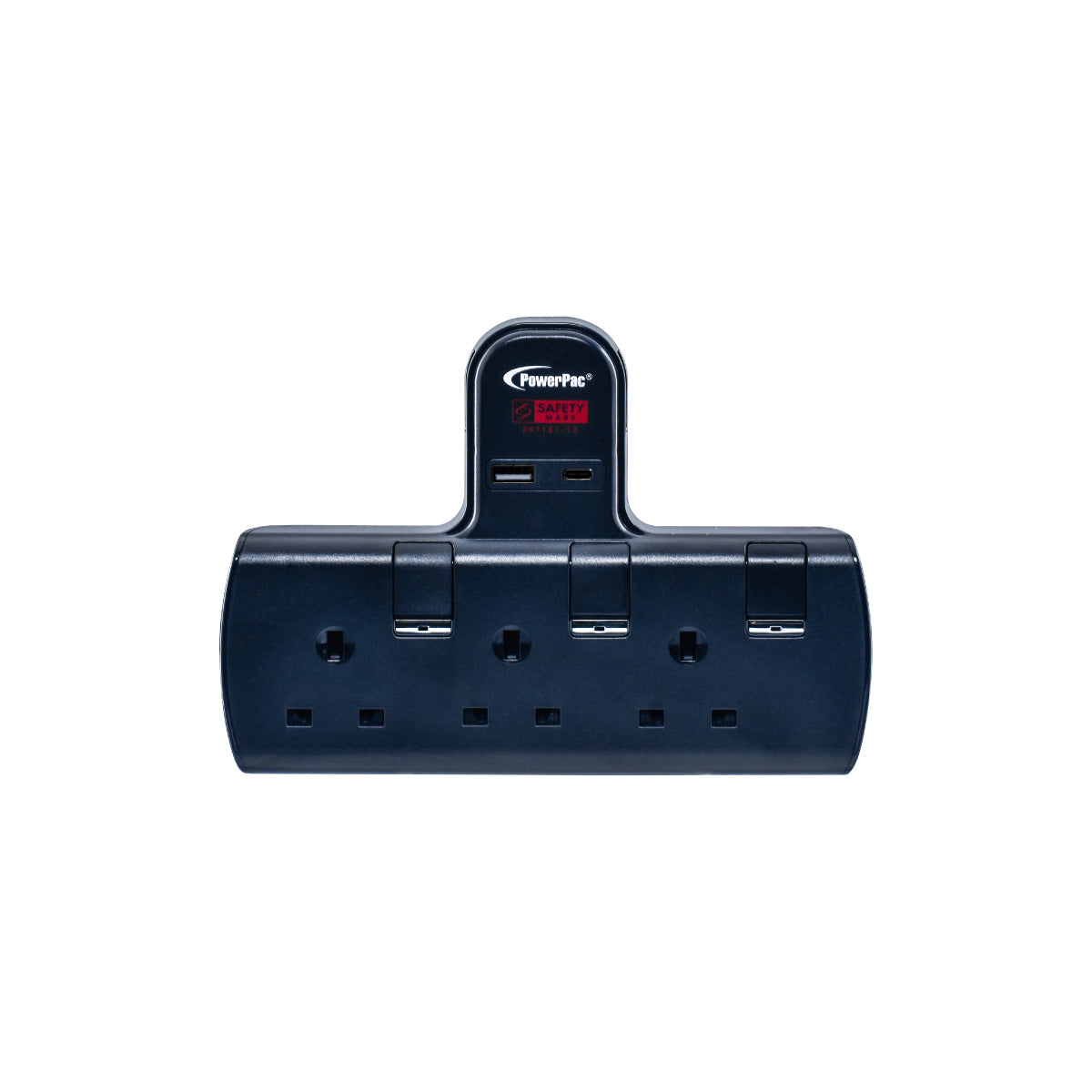 Multi Plug Extension Adapter with 3 Way adapter, USB-A, USB-C, 3 Way Socket Adaptor (PP293UBK)