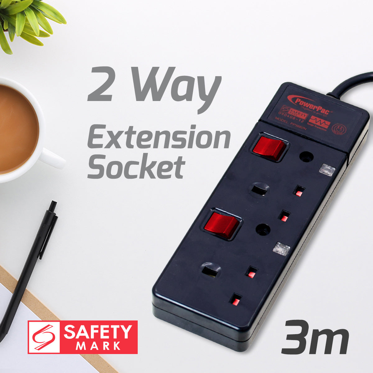 Extension Cord, Extension Socket, Power Cord, Power Extension 3 Metre 2 way (PP3882BK)
