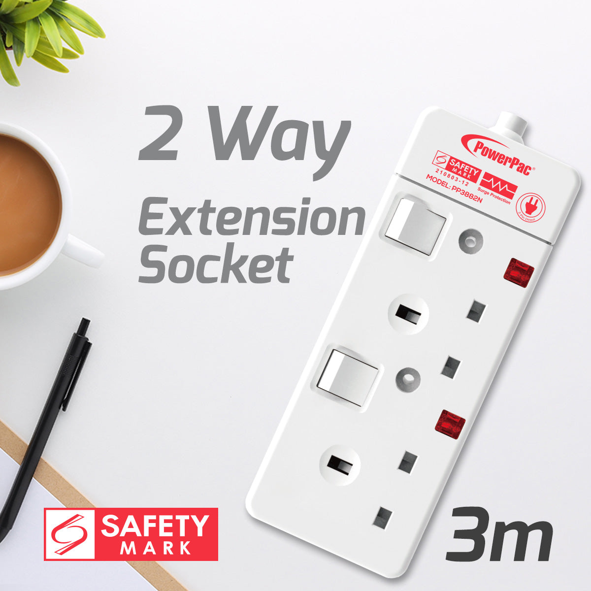 Extension Cord, Extension Socket, Power Cord 3 Metre 2 way (PP3882N)