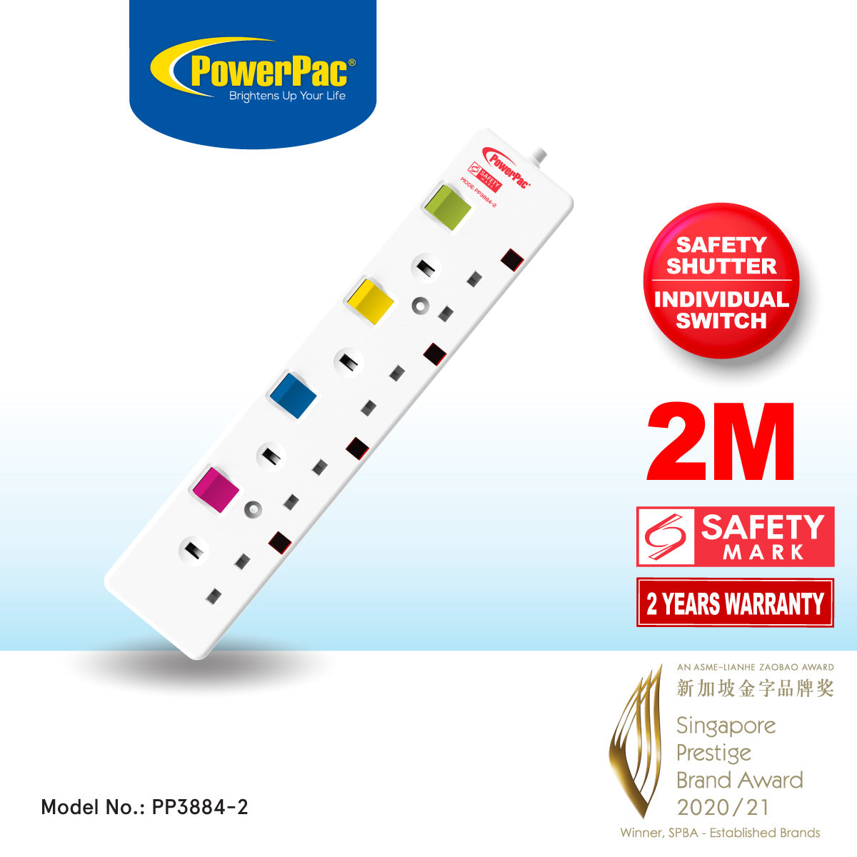 Extension Cord, Extension Socket, Power Cord, Power Extension 2 Metre 4 way (PP3884-2)