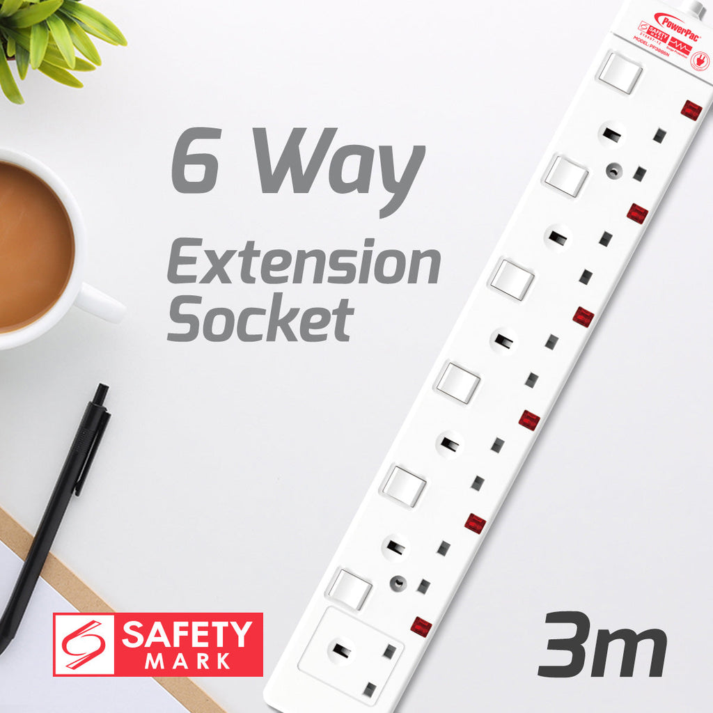 Extension Cord, Extension Socket, Power Cord, Power Extension 3 Metre 6 way (PP3886N)