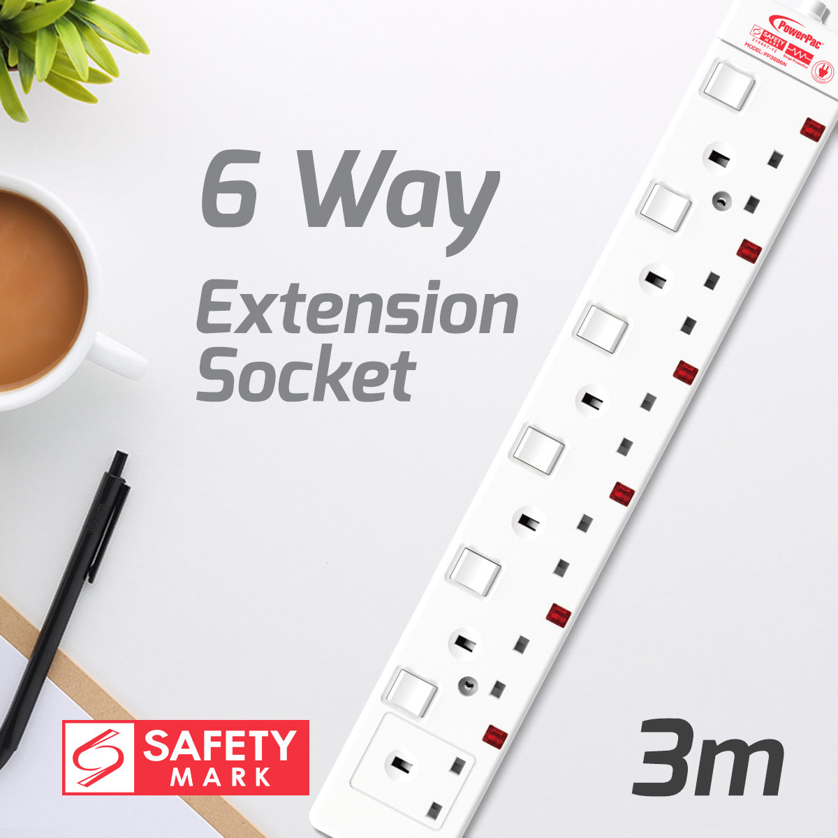 Extension Cord, Extension Socket, Power Cord, Power Extension 3 Metre 6 way (PP3886N)