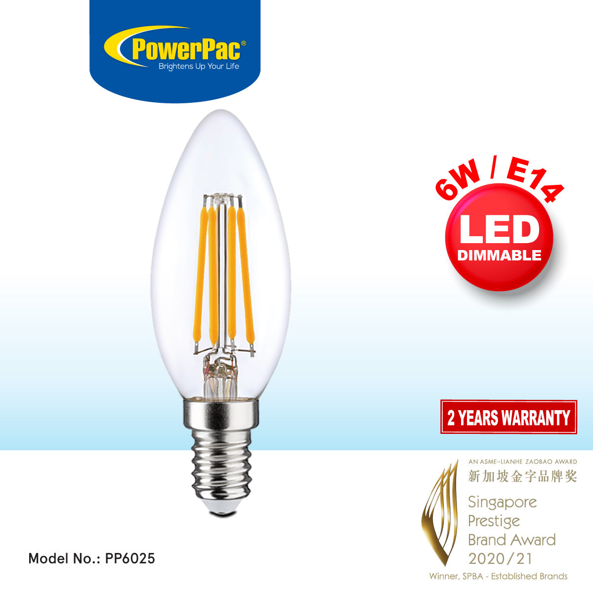 LED Bulb, Candle Bulb, LED Light 6W E14 Warm White (PP6025)
