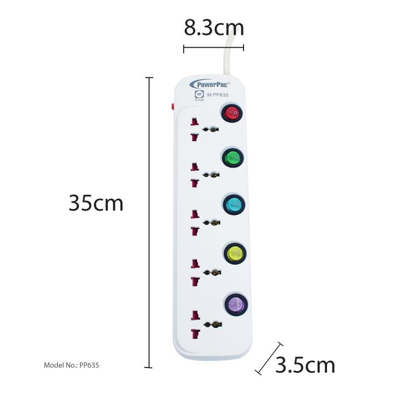3 Metre 5 Way Multi extension socket (PP635)