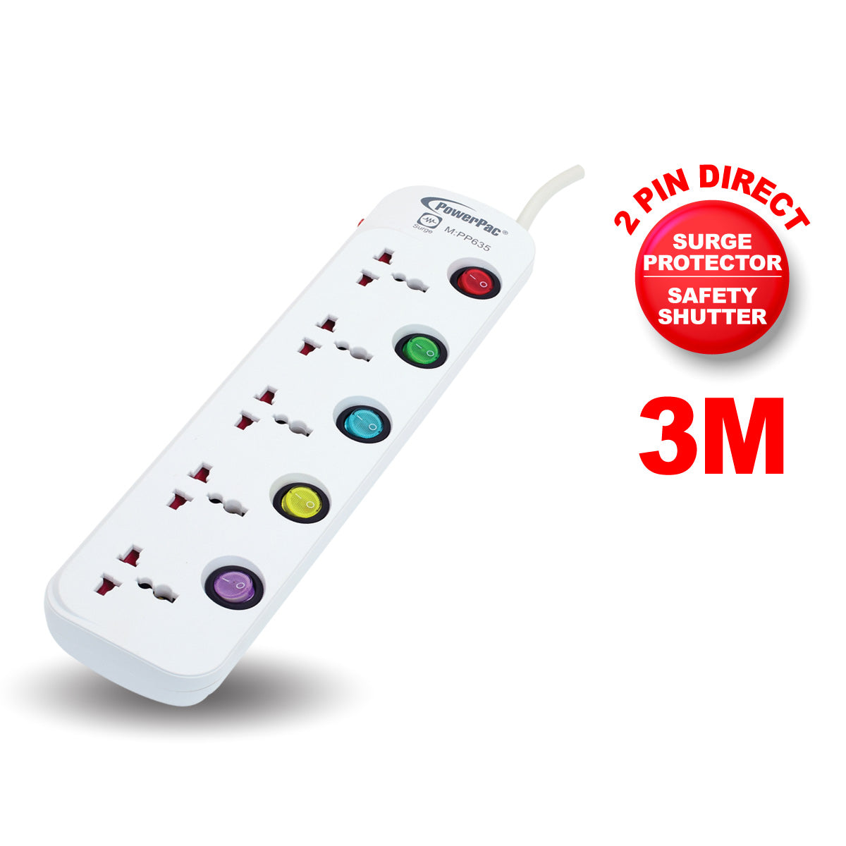 3 Metre 5 Way Multi extension socket (PP635)