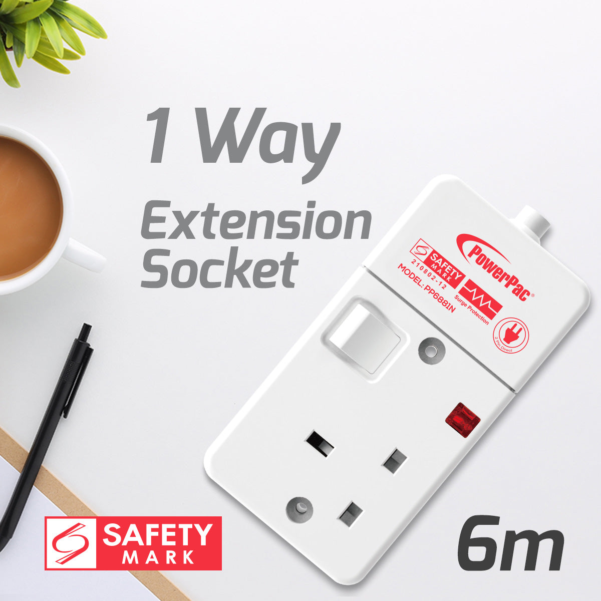 Extension Cord, Extension Socket, Power Cord, Power Extension 6 Metre 1 way (PP6881N)