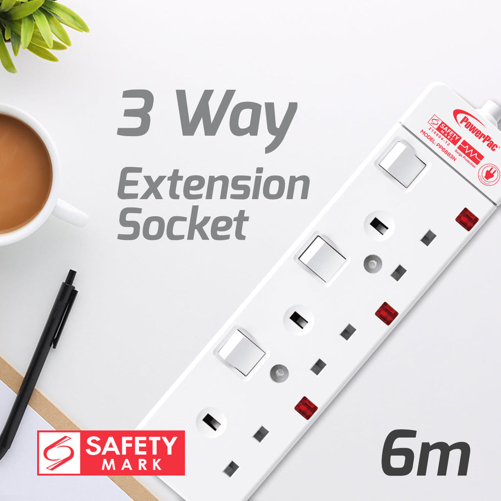 Extension Cord, Extension Socket, Power Cord, Power Extension 6 Metre 3 way (PP6883N)