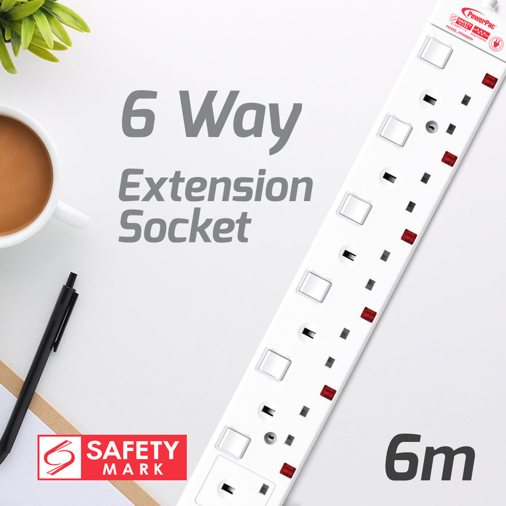 Extension Cord, Extension Socket, Power Cord, Power Extension 6 Metre 6 way (PP6886N)