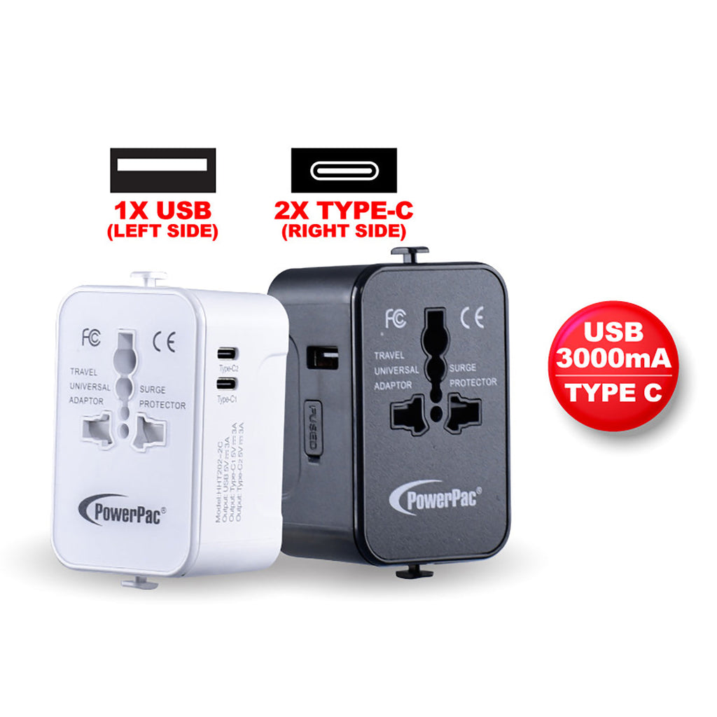 Universal Travel Adapter + USB Smart Charger – Multi Sockets & Plugs, Neon LED, PP7970WH