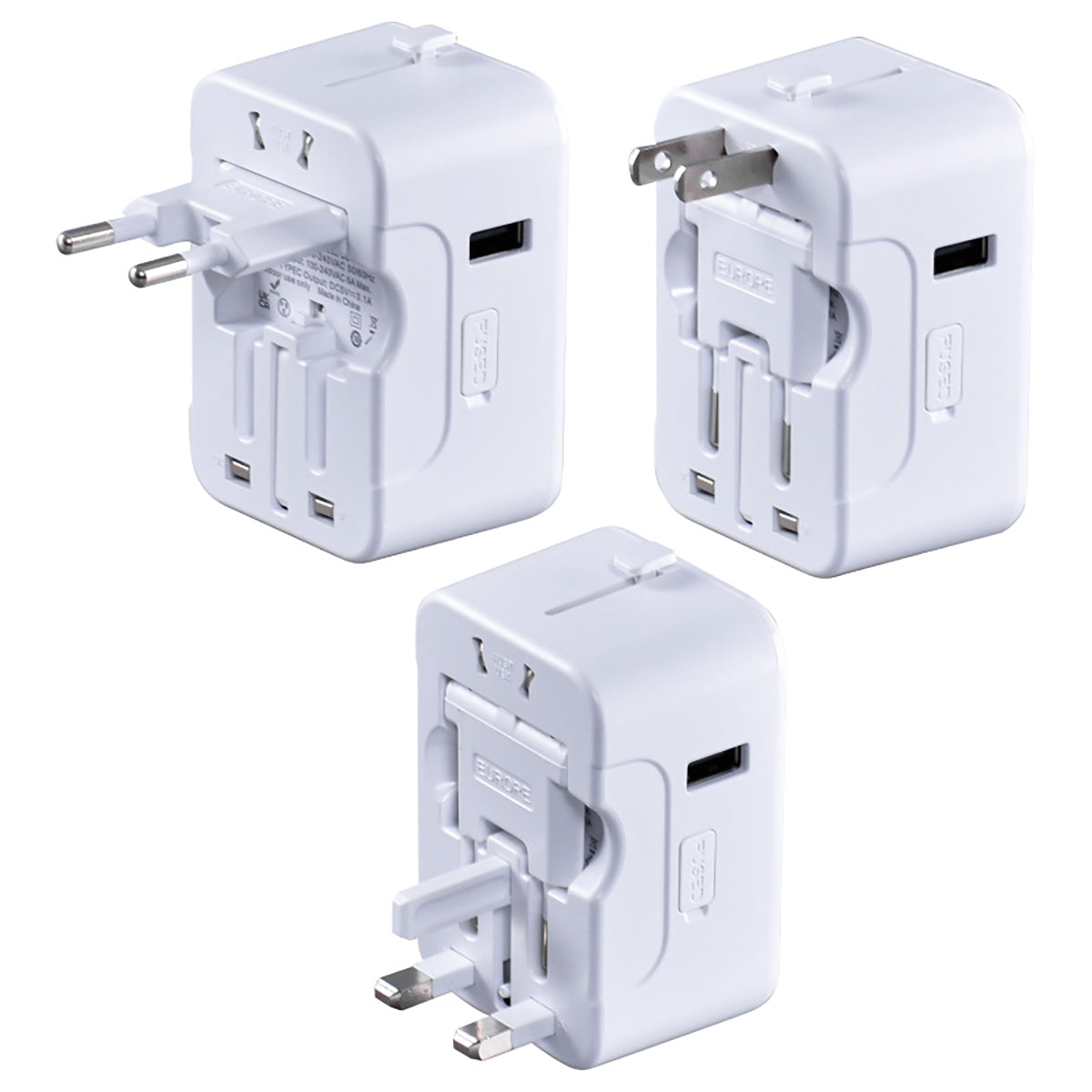 Universal Travel Adapter + USB Smart Charger – Multi Sockets & Plugs, Neon LED, PP7970WH