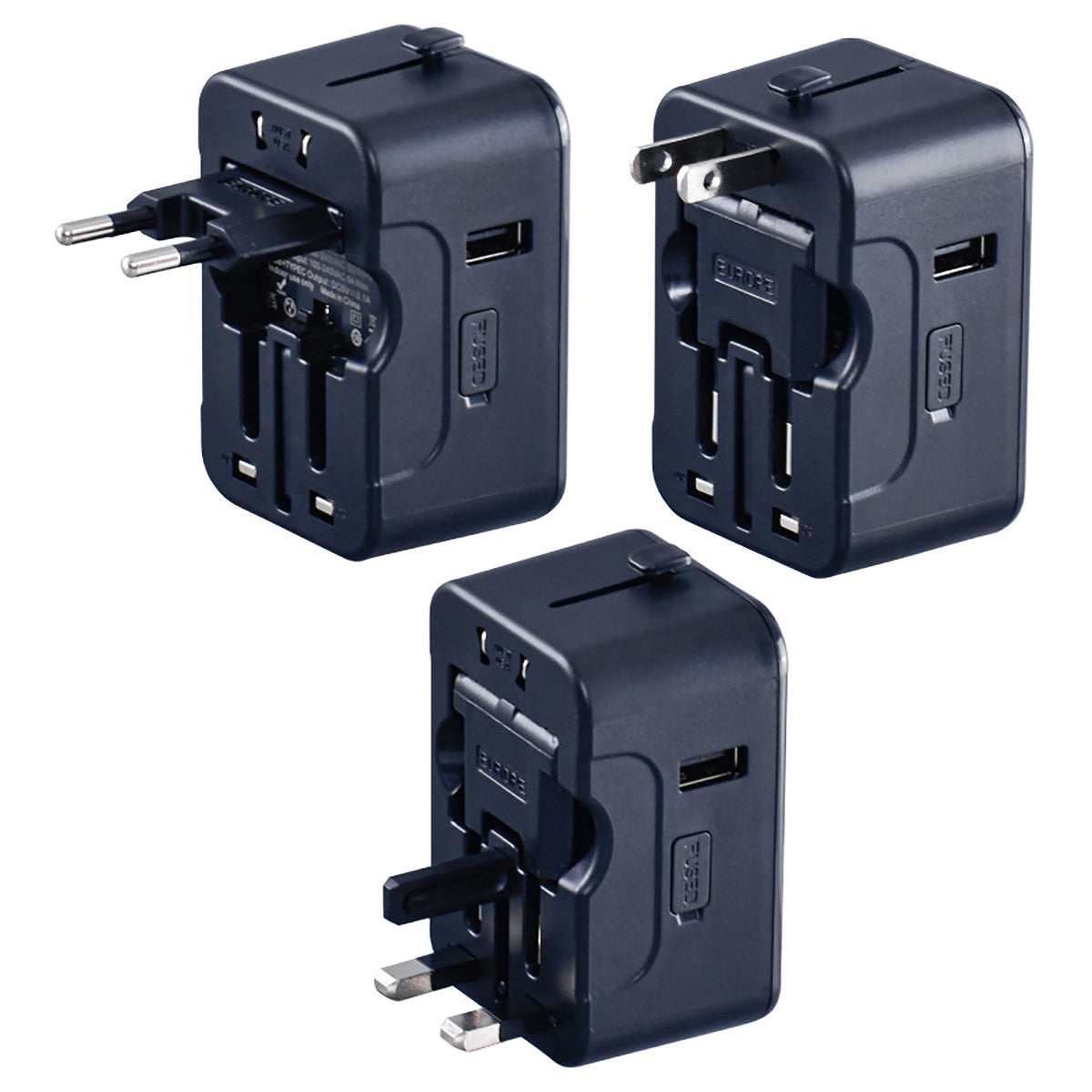 Universal Travel Adapter + USB Smart Charger – Multi Sockets & Plugs, Neon LED, PP7970WH
