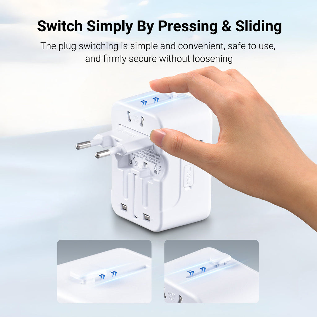 Universal Travel Adapter + USB Smart Charger – Multi Sockets & Plugs, Neon LED, PP7970WH